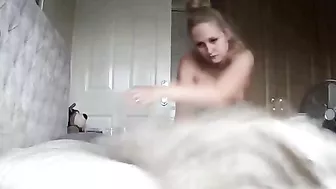 British babe with big boobs does not know she is being spied on via IP cam