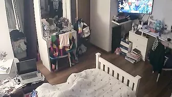 Redheaded girl is ready to get off to porn as she peeks at hardcore loving