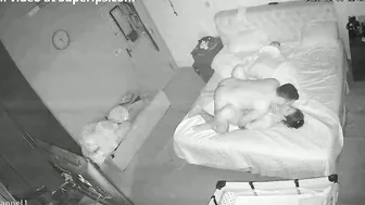 Someone peeks as European stepsister and stepbro fuck on the bed real hard