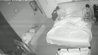 Someone peeks as European stepsister and stepbro fuck on the bed real hard