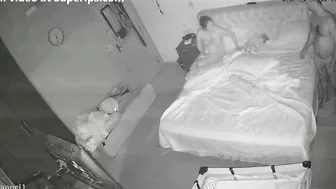 Someone peeks as European stepsister and stepbro fuck on the bed real hard