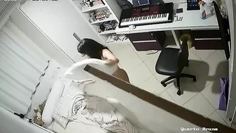 Twisted teen girl showing her wild ideas while fully nude in IP cam footage