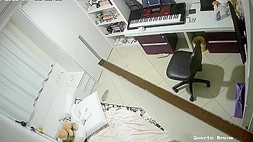 Twisted teen girl showing her wild ideas while fully nude in IP cam footage