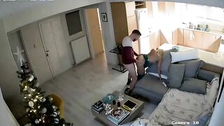 UK Christmas celebration with stepsister fucking him on spy cam footage