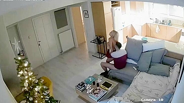 UK Christmas celebration with stepsister fucking him on spy cam footage