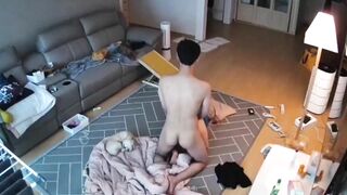 IP cam fuck scene showing Asian stepdaughter taking daddy's dick all the way in