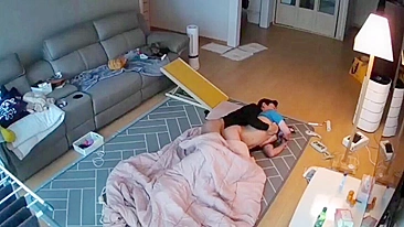 IP cam fuck scene showing Asian stepdaughter taking daddy's dick all the way in