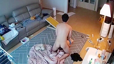 IP cam fuck scene showing Asian stepdaughter taking daddy's dick all the way in