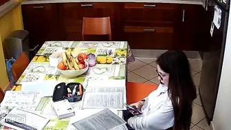 IP cam footage showing a skinny stepsister masturbating in the kitchen too