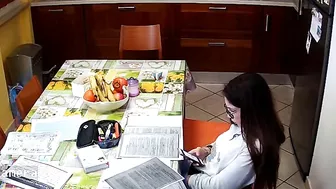 IP cam footage showing a skinny stepsister masturbating in the kitchen too