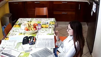 IP cam footage showing a skinny stepsister masturbating in the kitchen too