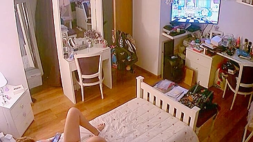 Awesome masturbation spy cam scene showing a leggy stepsister who wants to cum