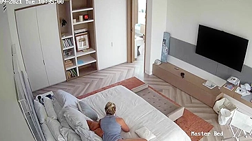 Stepmom from the US fucked orally in spycam footage with her hung stepson