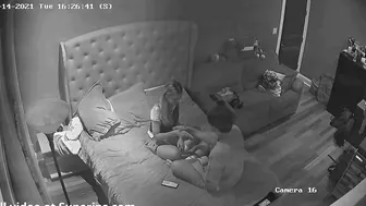 Wild IP cam vid showing a horny couple enjoying passionate screwing on the bed