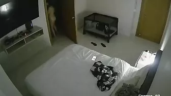 Mom masturbating as her son spies through the camera and jerks off too