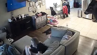 Leaked spy cam footage showing a GF that jerks off his throbbing dick too