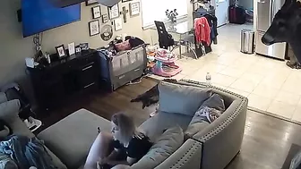 Leaked spy cam footage showing a GF that jerks off his throbbing dick too