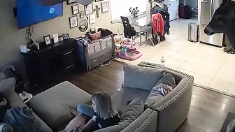 Leaked spy cam footage showing a GF that jerks off his throbbing dick too