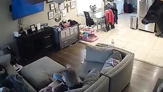 Leaked spy cam footage showing a GF that jerks off his throbbing dick too