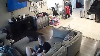 Leaked spy cam footage showing a GF that jerks off his throbbing dick too