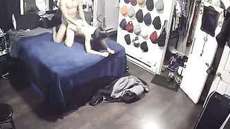 Ebony cock slides right inside the hot teen girl's big pussy in spy cam porn