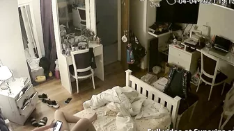 Dirty talking girl sexting and enjoying phone sex as we peek at her hot body