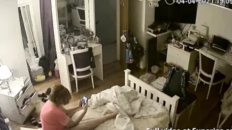 Dirty talking girl sexting and enjoying phone sex as we peek at her hot body