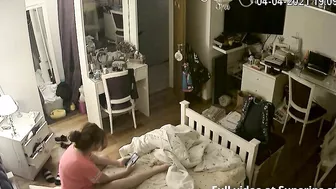 Dirty talking girl sexting and enjoying phone sex as we peek at her hot body