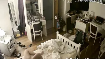 Dirty talking girl sexting and enjoying phone sex as we peek at her hot body