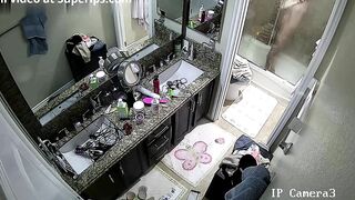 Spy cam footage showing a horny stepsister hitting the showers in the morning