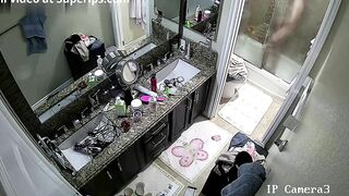 Spy cam footage showing a horny stepsister hitting the showers in the morning