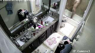 Spy cam footage showing a horny stepsister hitting the showers in the morning