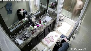 Spy cam footage showing a horny stepsister hitting the showers in the morning