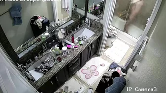 Spy cam footage showing a horny stepsister hitting the showers in the morning