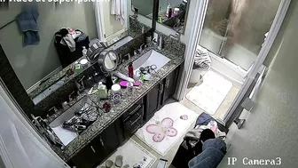 Spy cam footage showing a horny stepsister hitting the showers in the morning