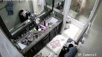 Spy cam footage showing a horny stepsister hitting the showers in the morning