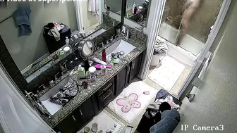 Spy cam footage showing a horny stepsister hitting the showers in the morning