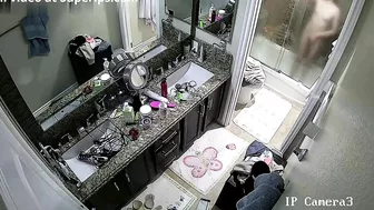 Spy cam footage showing a horny stepsister hitting the showers in the morning