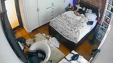 Kinky stepsister is masturbating in her bedroom while stepbro is spying on her