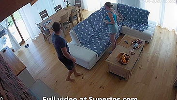 Naughty stepson peeks on his dad and his stepmom having sex on IP camera