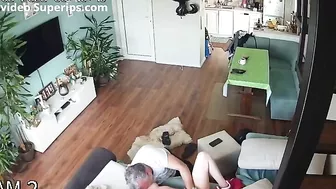 Spy recording of a step-daughter banging her step-dad in the living room