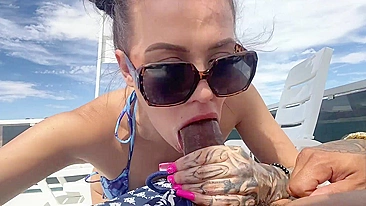 Horny slutty sister give sloppy blow job and hardcore fucking on a boat