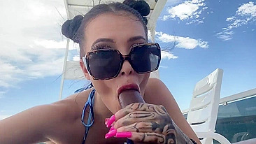 Horny slutty sister give sloppy blow job and hardcore fucking on a boat