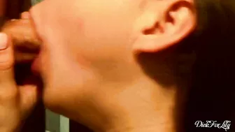 Brunette Gives Sloppy Blowjob & Gets Cum All Over Face!