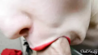 Slutty bitch sucks dick while spewing saliva, then wipes her mouth with cum!