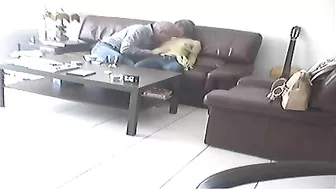 MILF Mom Hidden Cam Blowjob & Fuck with Boyfriend in Living Room