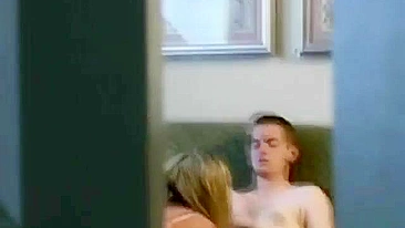 Blonde College Girl Gets Blowjob in Cowgirl Position with Hidden Cams