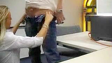Exposed! Hidden Cams Capture Blonde Swallowing Cum in Doggy Style at Work