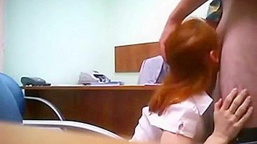 Russian Redhead Swallows Cum in Hidden Cam Office Facial