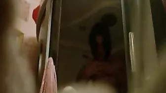 Brunette College Girl Secret Shower Masturbation with Big Boobs and Tits